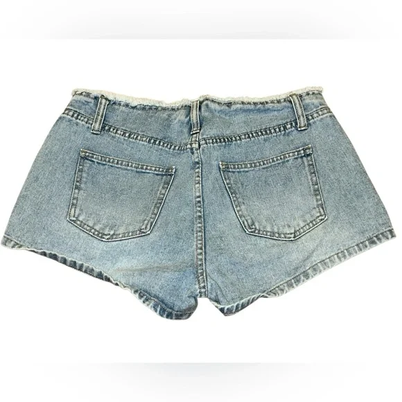 100% cotton lace-up light wash denim shorty-shorts size women’s 6 by wild fable - Picture 4 of 10